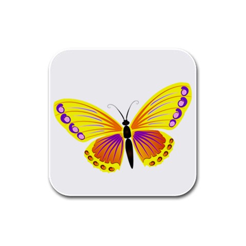 Yellow and Purple Butterfly Rubber Square Coaster (4 pack) from ArtsNow.com Front