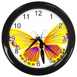 Yellow and Purple Butterfly Wall Clock (Black)