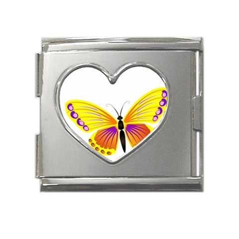 Yellow and Purple Butterfly Mega Link Heart Italian Charm (18mm) from ArtsNow.com Front