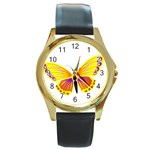 Yellow and Purple Butterfly Round Gold Metal Watch