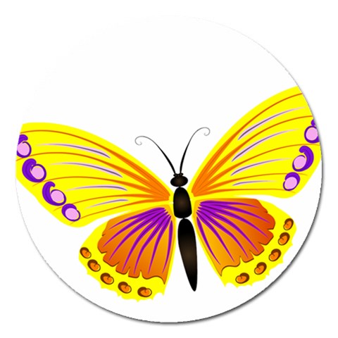 Yellow and Purple Butterfly Magnet 5  (Round) from ArtsNow.com Front