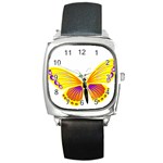 Yellow and Purple Butterfly Square Metal Watch