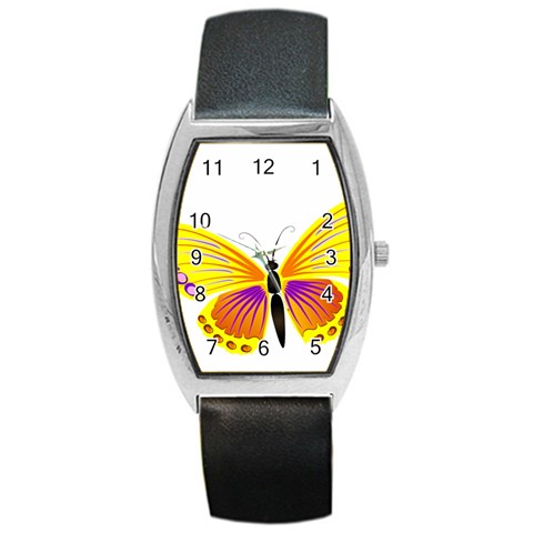 Yellow and Purple Butterfly Barrel Style Metal Watch from ArtsNow.com Front