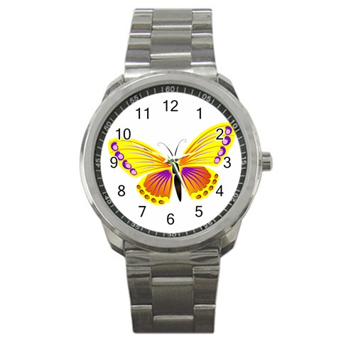 Yellow and Purple Butterfly Sport Metal Watch from ArtsNow.com Front