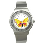 Yellow and Purple Butterfly Stainless Steel Watch