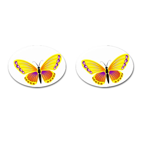 Yellow and Purple Butterfly Cufflinks (Oval) from ArtsNow.com Front(Pair)