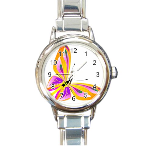 Orange and Purple Butterfly Round Italian Charm Watch from ArtsNow.com Front