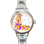 Orange and Purple Butterfly Round Italian Charm Watch