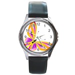 Orange and Purple Butterfly Round Metal Watch