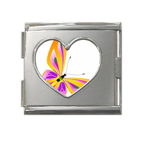 Orange and Purple Butterfly Mega Link Heart Italian Charm (18mm) from ArtsNow.com Front