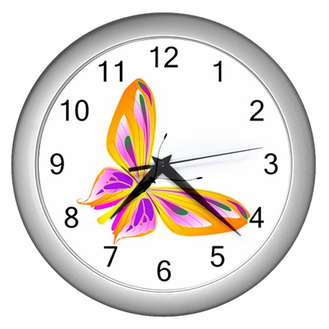 Orange and Purple Butterfly Wall Clock (Silver) from ArtsNow.com Front