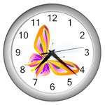 Orange and Purple Butterfly Wall Clock (Silver)