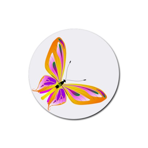 Orange and Purple Butterfly Rubber Round Coaster (4 pack) from ArtsNow.com Front