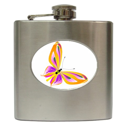 Orange and Purple Butterfly Hip Flask (6 oz) from ArtsNow.com Front