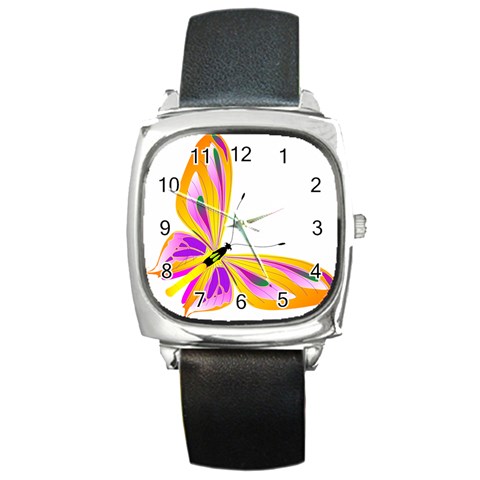 Orange and Purple Butterfly Square Metal Watch from ArtsNow.com Front