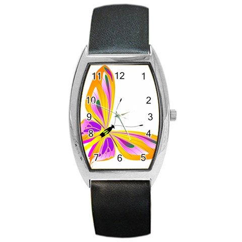 Orange and Purple Butterfly Barrel Style Metal Watch from ArtsNow.com Front