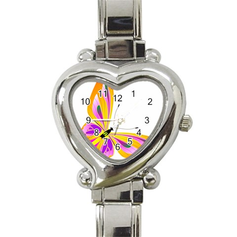 Orange and Purple Butterfly Heart Italian Charm Watch from ArtsNow.com Front