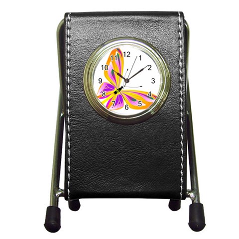 Orange and Purple Butterfly Pen Holder Desk Clock from ArtsNow.com Front