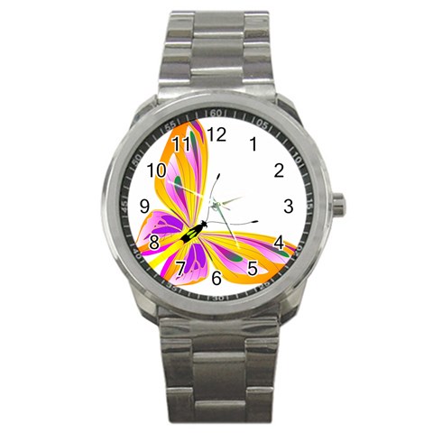 Orange and Purple Butterfly Sport Metal Watch from ArtsNow.com Front