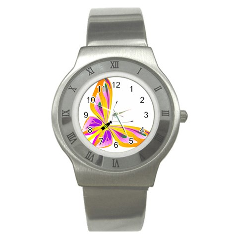 Orange and Purple Butterfly Stainless Steel Watch from ArtsNow.com Front