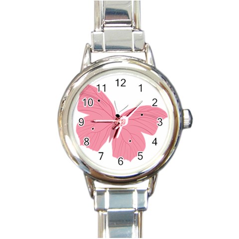 Pink Butterfly Round Italian Charm Watch from ArtsNow.com Front