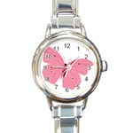 Pink Butterfly Round Italian Charm Watch