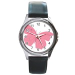 Pink Butterfly Round Metal Watch