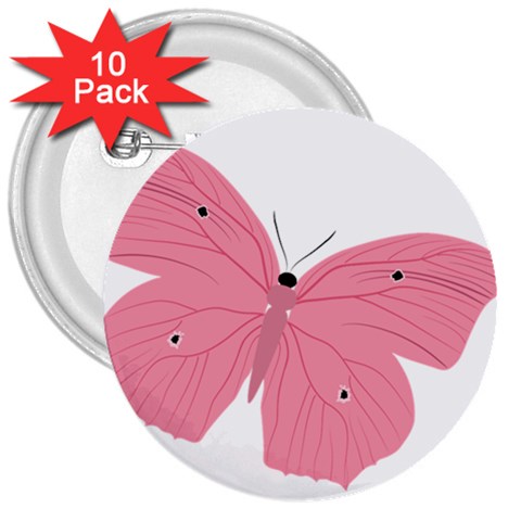 Pink Butterfly 3  Button (10 pack) from ArtsNow.com Front