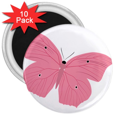 Pink Butterfly 3  Magnet (10 pack) from ArtsNow.com Front