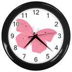 Pink Butterfly Wall Clock (Black)