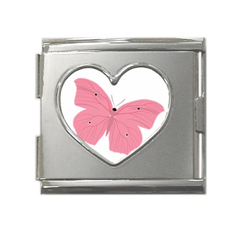 Pink Butterfly Mega Link Heart Italian Charm (18mm) from ArtsNow.com Front