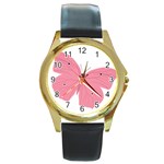 Pink Butterfly Round Gold Metal Watch