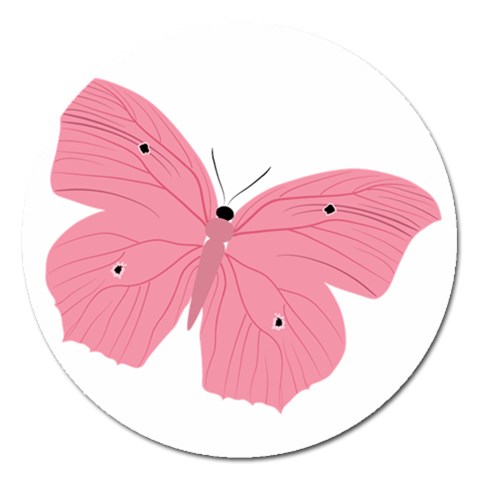 Pink Butterfly Magnet 5  (Round) from ArtsNow.com Front