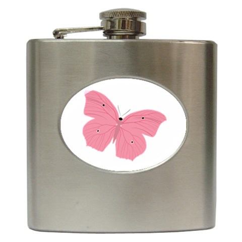 Pink Butterfly Hip Flask (6 oz) from ArtsNow.com Front