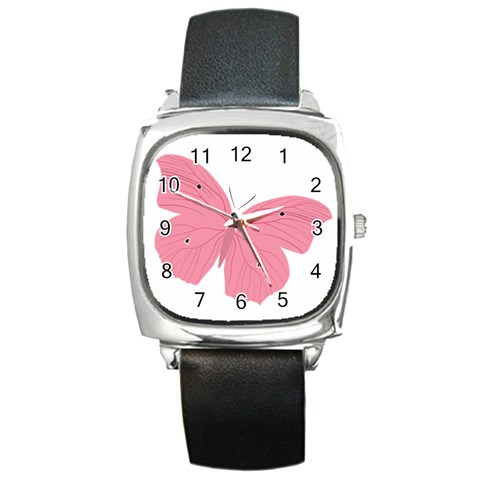 Pink Butterfly Square Metal Watch from ArtsNow.com Front