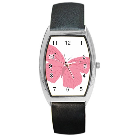 Pink Butterfly Barrel Style Metal Watch from ArtsNow.com Front