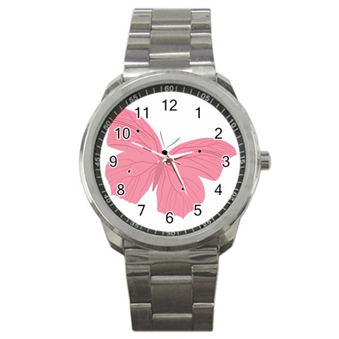 Pink Butterfly Sport Metal Watch from ArtsNow.com Front