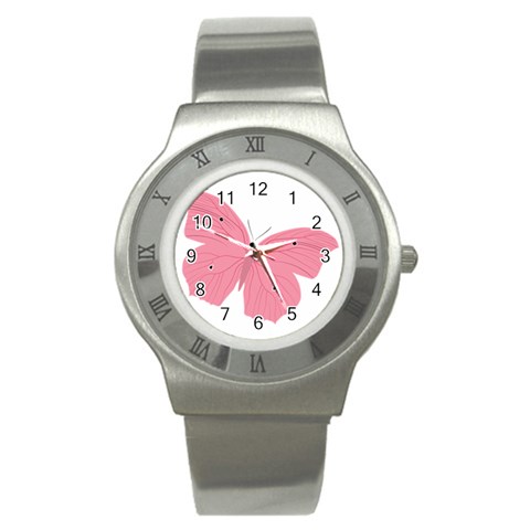 Pink Butterfly Stainless Steel Watch from ArtsNow.com Front