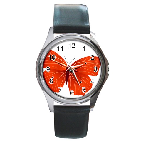 Red Butterfly Round Metal Watch from ArtsNow.com Front