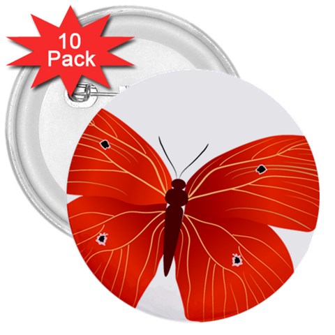 Red Butterfly 3  Button (10 pack) from ArtsNow.com Front