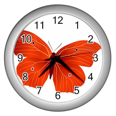 Red Butterfly Wall Clock (Silver) from ArtsNow.com Front