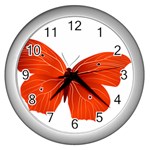 Red Butterfly Wall Clock (Silver)