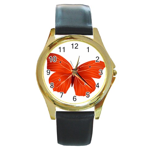 Red Butterfly Round Gold Metal Watch from ArtsNow.com Front