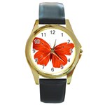 Red Butterfly Round Gold Metal Watch