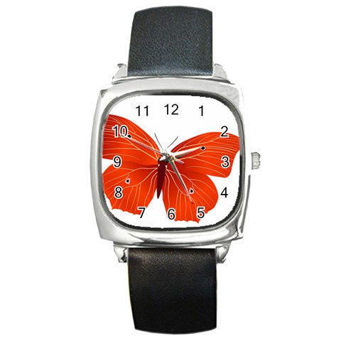 Red Butterfly Square Metal Watch from ArtsNow.com Front