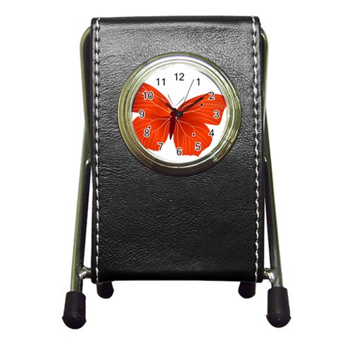 Red Butterfly Pen Holder Desk Clock from ArtsNow.com Front