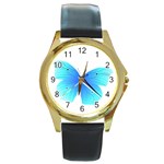 Blue Butterfly Round Gold Metal Watch