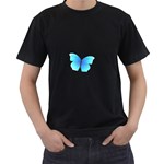 Blue Butterfly Black T-Shirt