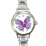 Purple Butterfly Round Italian Charm Watch