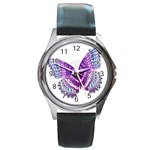 Purple Butterfly Round Metal Watch